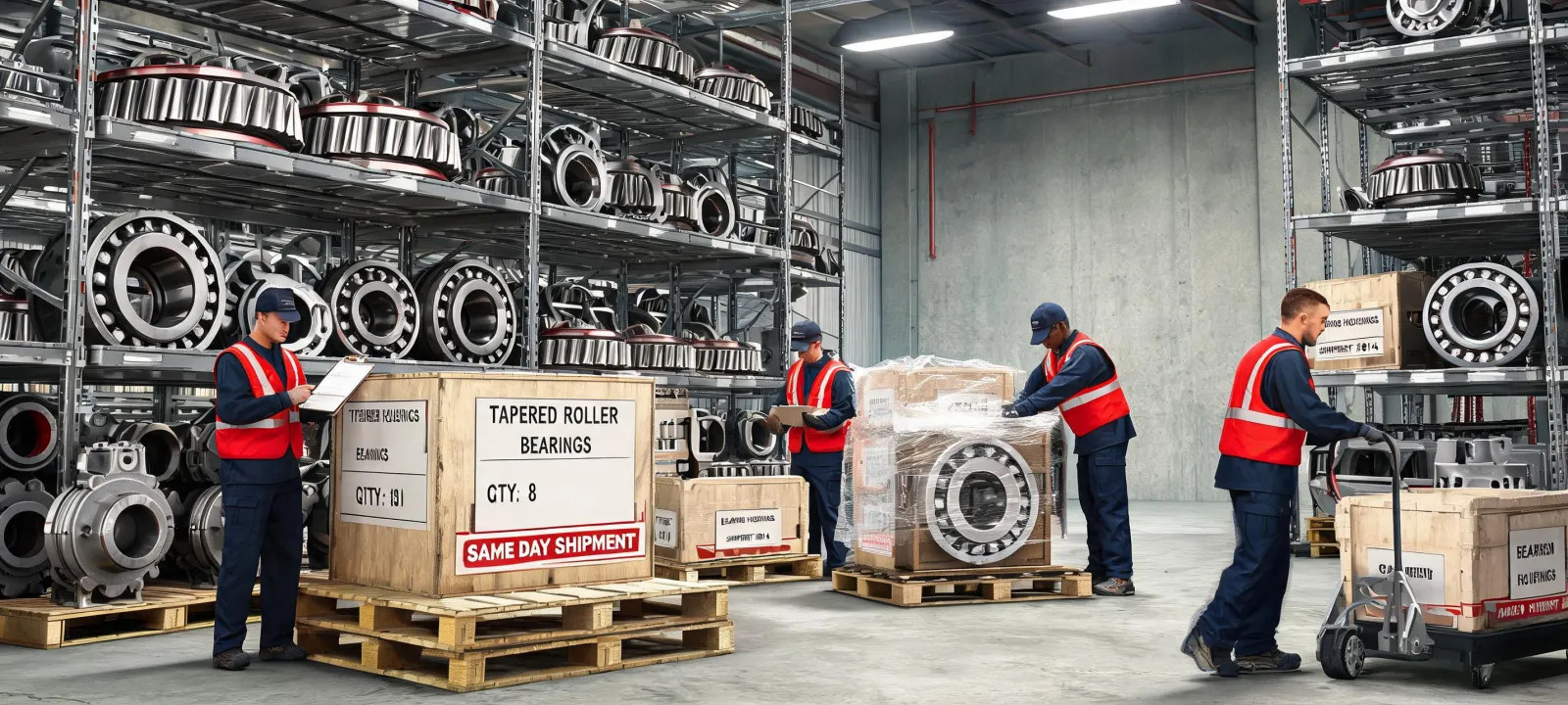 large tapered roller bearings in stockroom